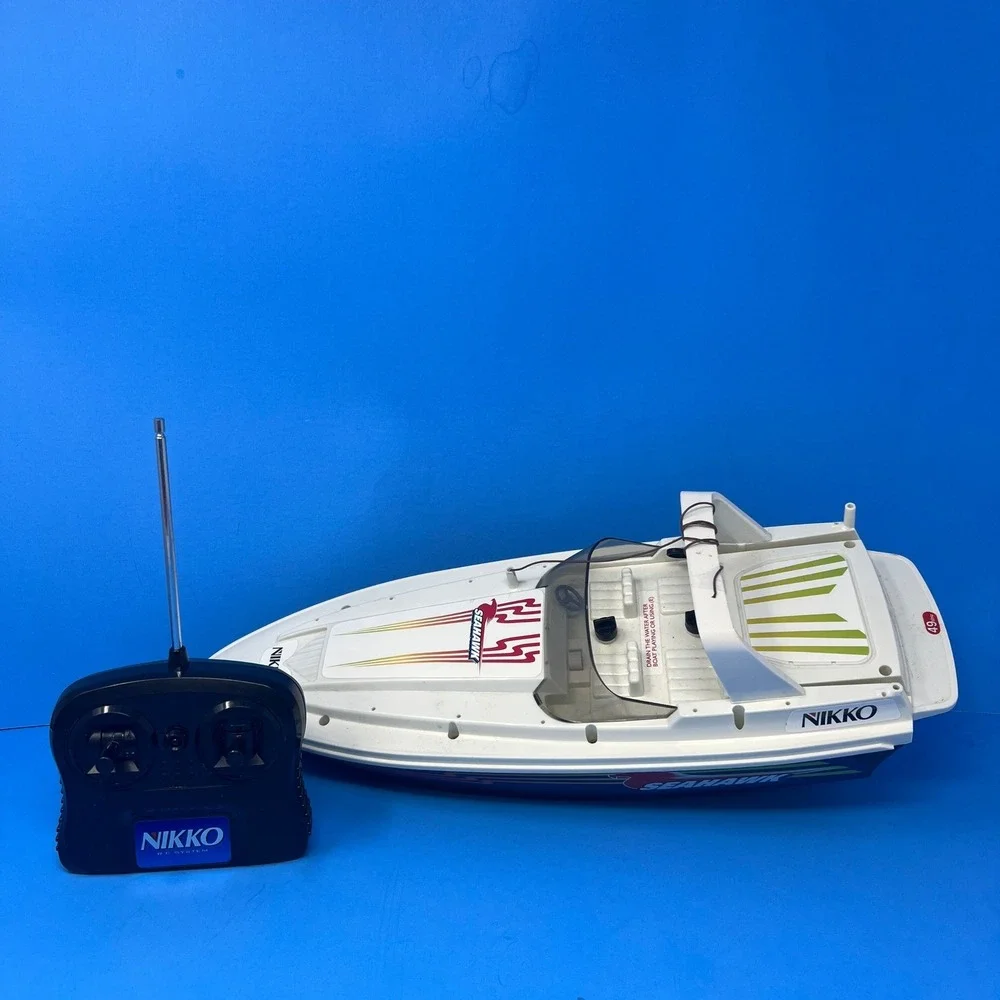 Nikko Sea Hawk RC Speedboat‎ White Blue Vintage 19010H Radio Control Toy